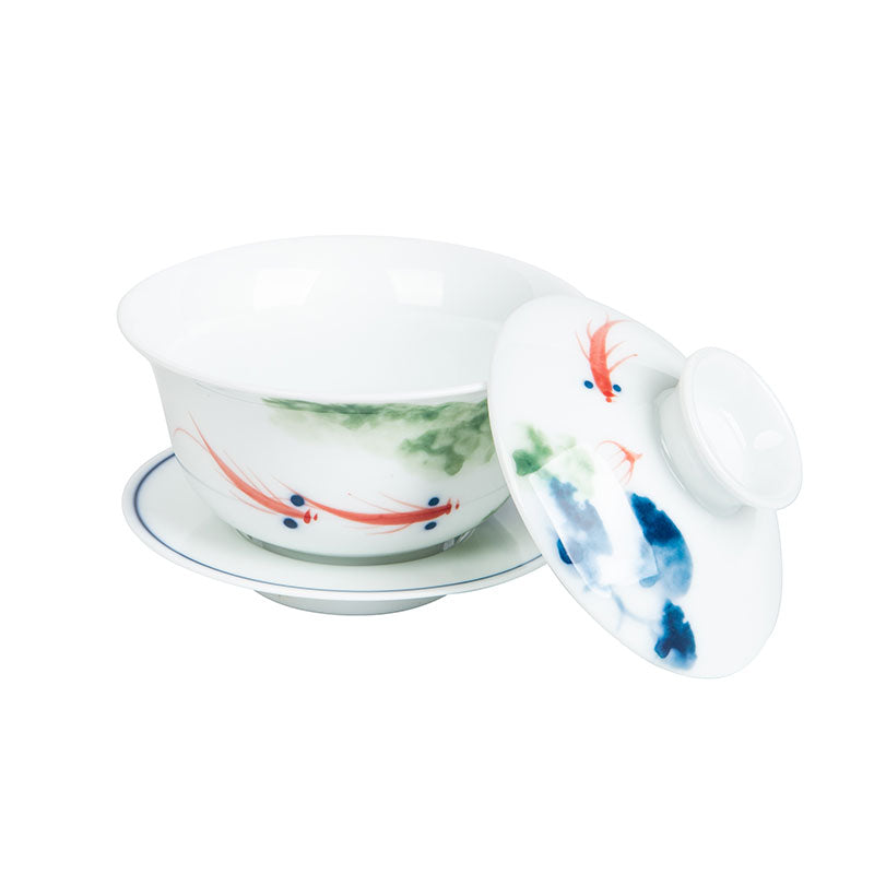 Red Lotus and Goldfish Porcelain Gaiwan 135ml -  • Teaware House