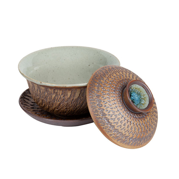 Archaic Style Porcelain Gaiwan with Handmade Jimping Pattern -  • Teaware House