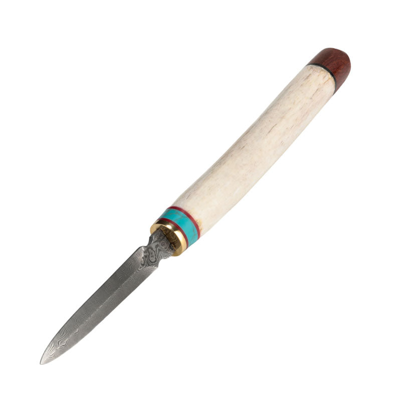 Curved Bone Striped Damascus Tea Knife - • Teaware House