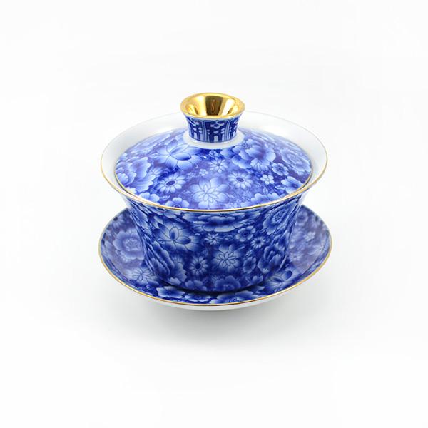 Big Blue Bouquet Porcelain Gaiwan 300ml -  • Teaware House